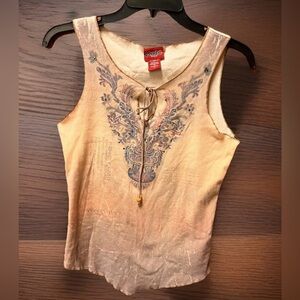 Y2K Mudd Vase Print Rhinestone Tank Top M Soft Lightweight Boho Western